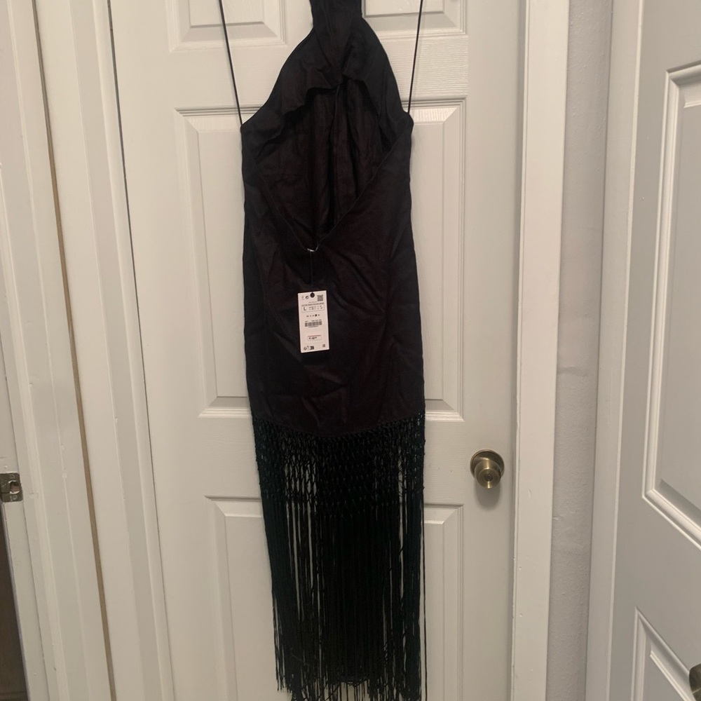 Backless black linen dress
